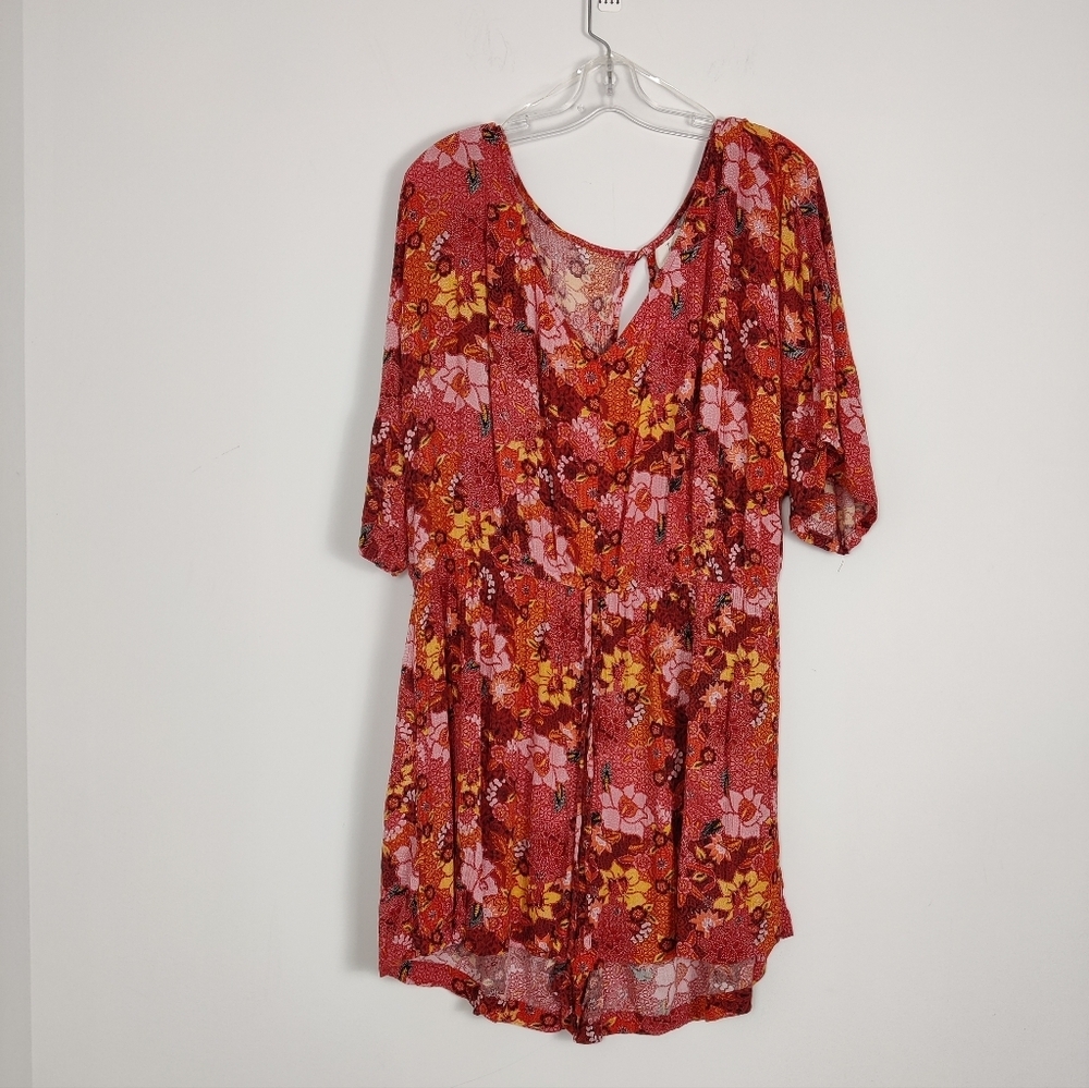 Ivy Women's Floral Short Sleeve Jumpsuit Orange Size XL Lightweight Multicolor